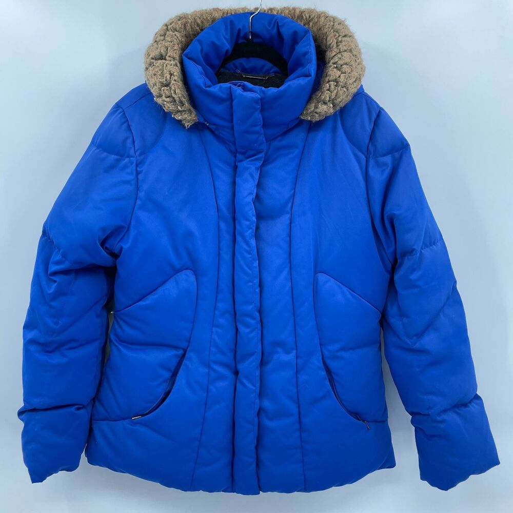 CALVIN KLEIN Blue Faux Fur Lined Duck Down Full Zip Y2K Puffer Jacket Size L